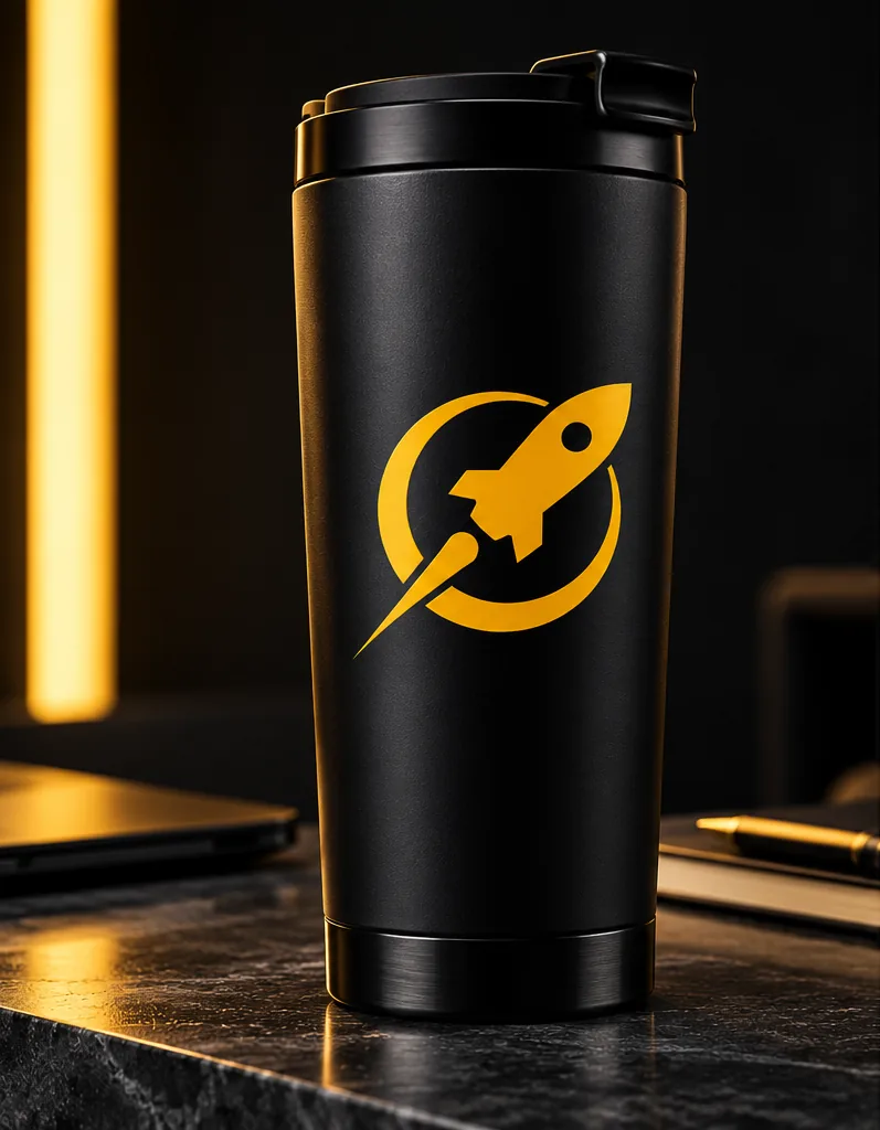 Termo negro con el cohete amarillo