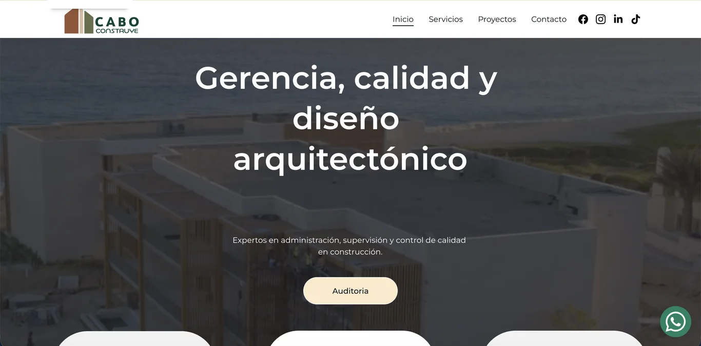 Captura del sitio web de Cabo Construye