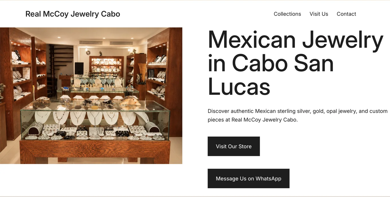 Captura del sitio web de Real McCoy Jewelry Cabo